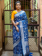 German Blue Mashru Kataan Silk Banarasi Saree