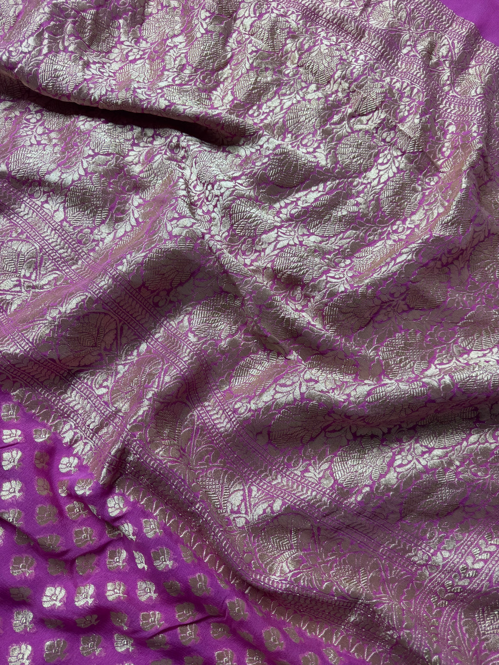 Onion Pink Pure Khaddi Georgette Silk Banarasi Saree