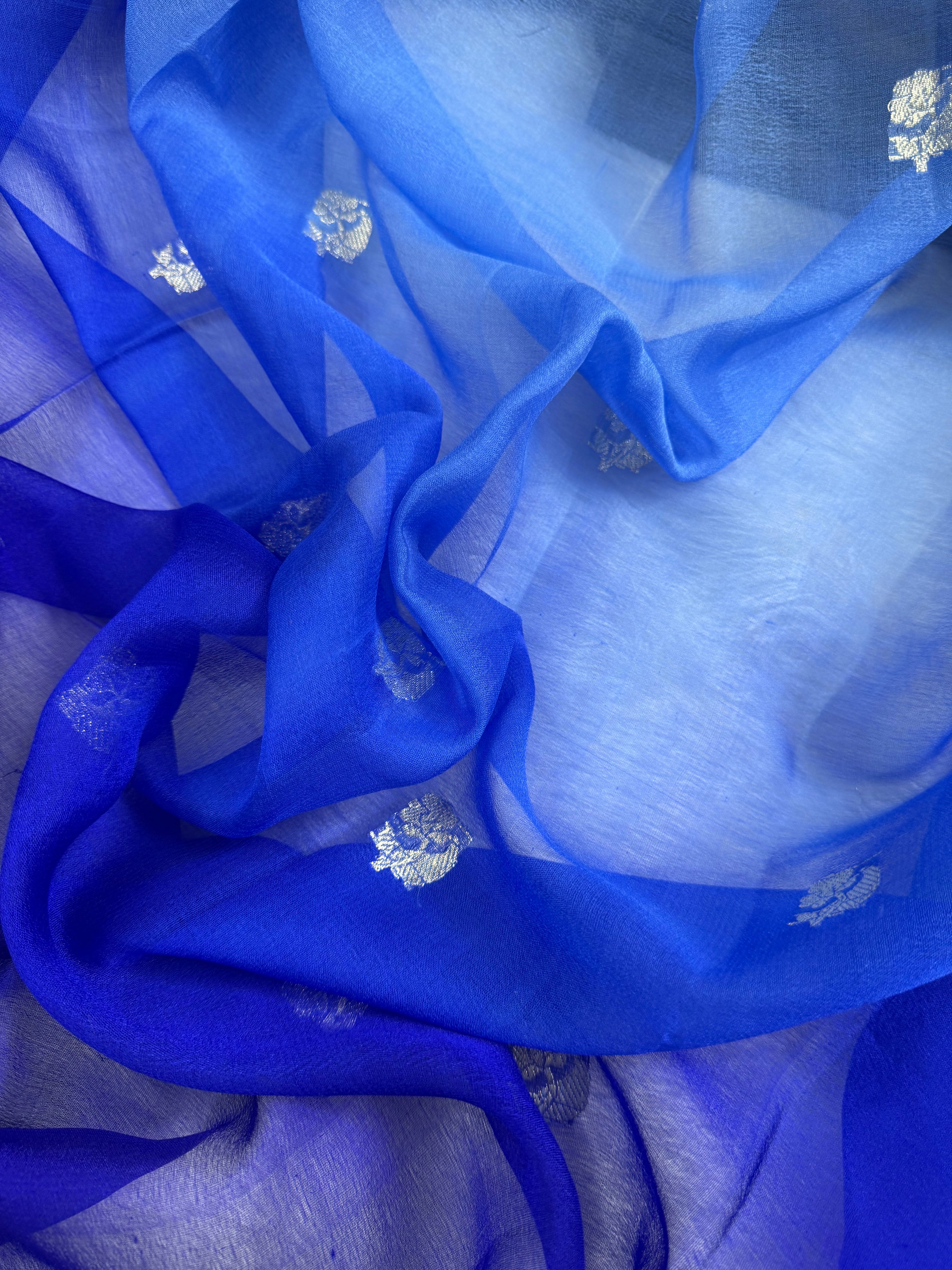 Royal Shade Half & Half Pure Khaddi Chiffon Silk Banarasi Saree