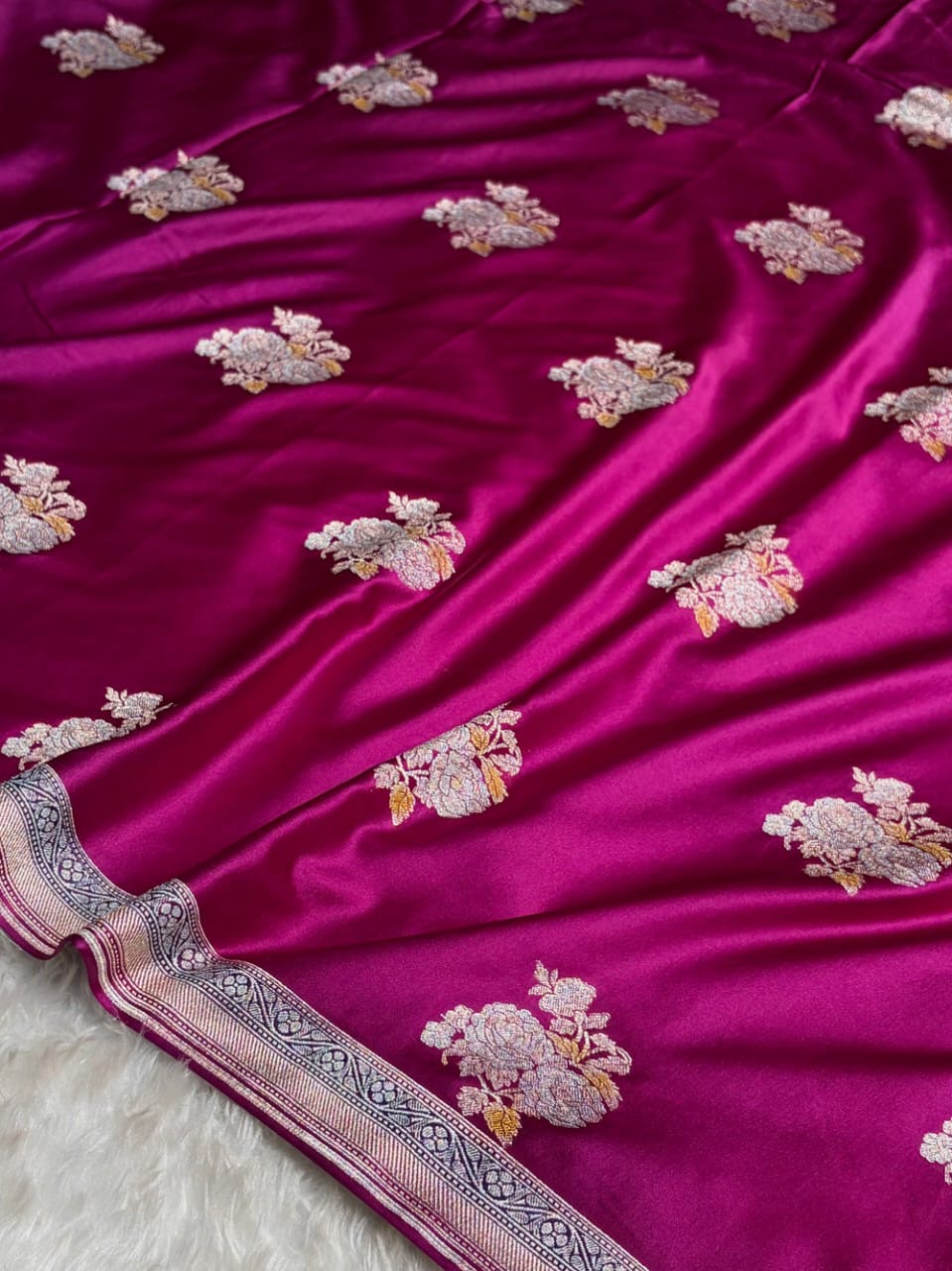 Magenta Meenakari Mashru Katan Silk Banarasi Saree