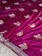 Magenta Meenakari Mashru Katan Silk Banarasi Saree