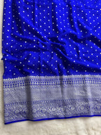 Royal Blue Pure Khaddi Georgette Silk Banarasi Mutter Dana Saree