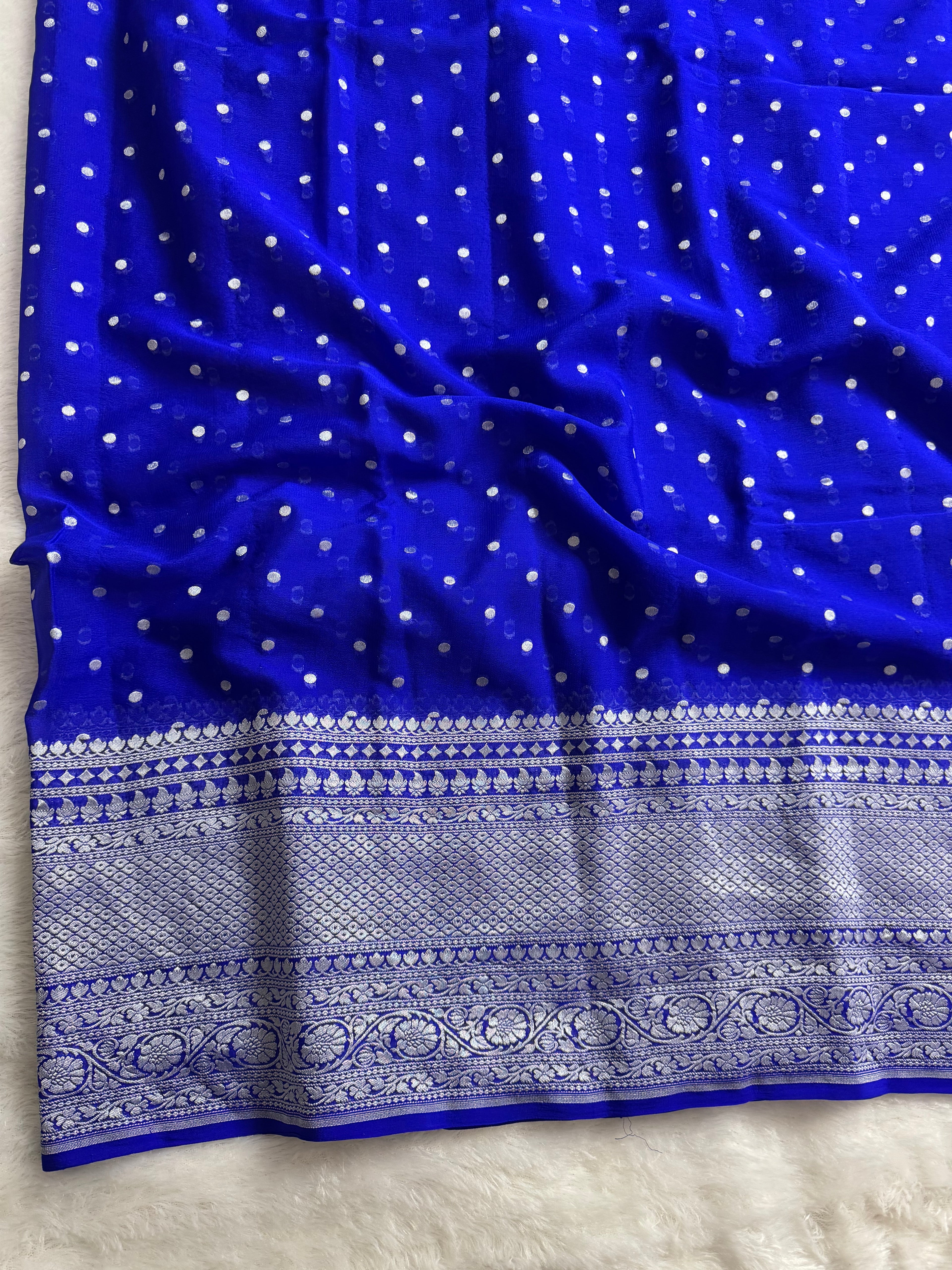 Royal Blue Pure Khaddi Georgette Silk Banarasi Mutter Dana Saree