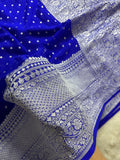 Royal Blue Pure Khaddi Georgette Silk Banarasi Mutter Dana Saree
