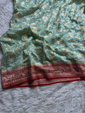 Pastels & Red Pure Khaddi Georgette Silk Banarasi Saree
