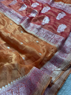 Pure khaddi Tissue Chiffon Silk Banarasi Border Booti 3d Saree