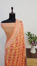 Peach Rangkat Pure Khaddi Georgette Silk Banarasi Saree