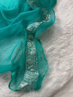 Lemon & Sea Green Pure Khaddi Chiffon Silk Banarasi Saree