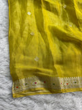 Yellow Pure Khaddi Tissue Chiffon Sona & Roopa Meenakari Banarasi Saree