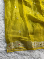 Yellow Pure Khaddi Tissue Chiffon Sona & Roopa Meenakari Banarasi Saree