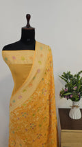 Mango Yellow Handbrush Meenakari Pure Khaddi Georgette Silk Banarasi Saree
