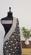 Black Pure Khaddi Georgette Silk Banarasi Saree