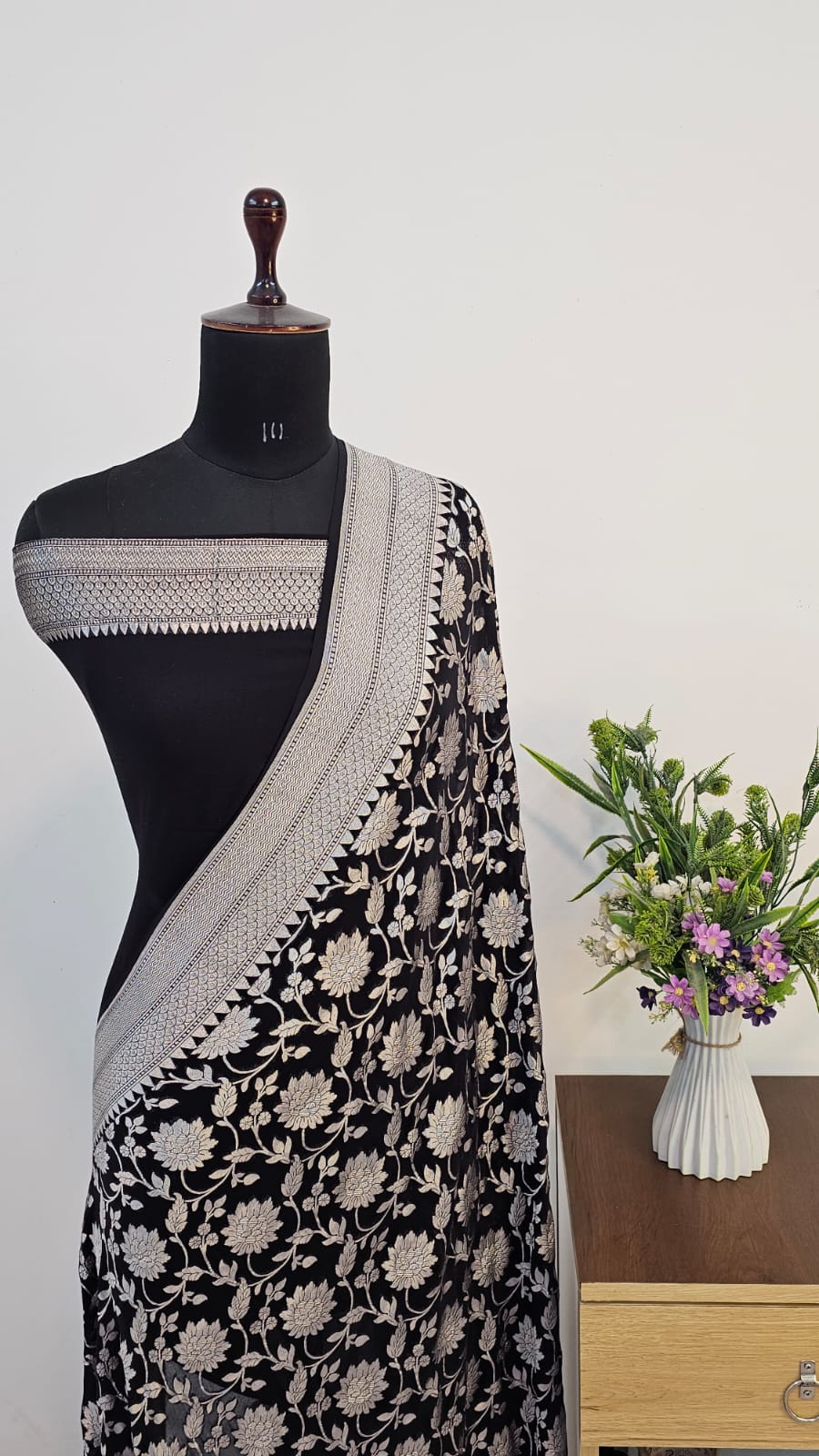 Black Pure Khaddi Georgette Silk Banarasi Saree