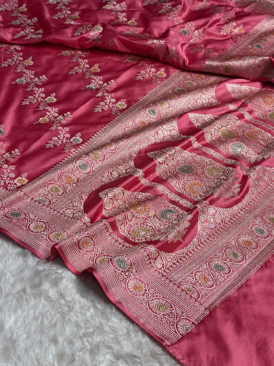 Baby Pink Meenakri Mashru Katan Silk Banarasi Saree