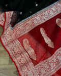 Red & Black Pure khaddi Chiffon Silk Banarasi Saree