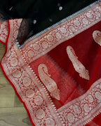 Red & Black Pure khaddi Chiffon Silk Banarasi Saree
