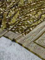 Mehndi Jall Meenakari Mashru Katan Silk Banarasi Saree