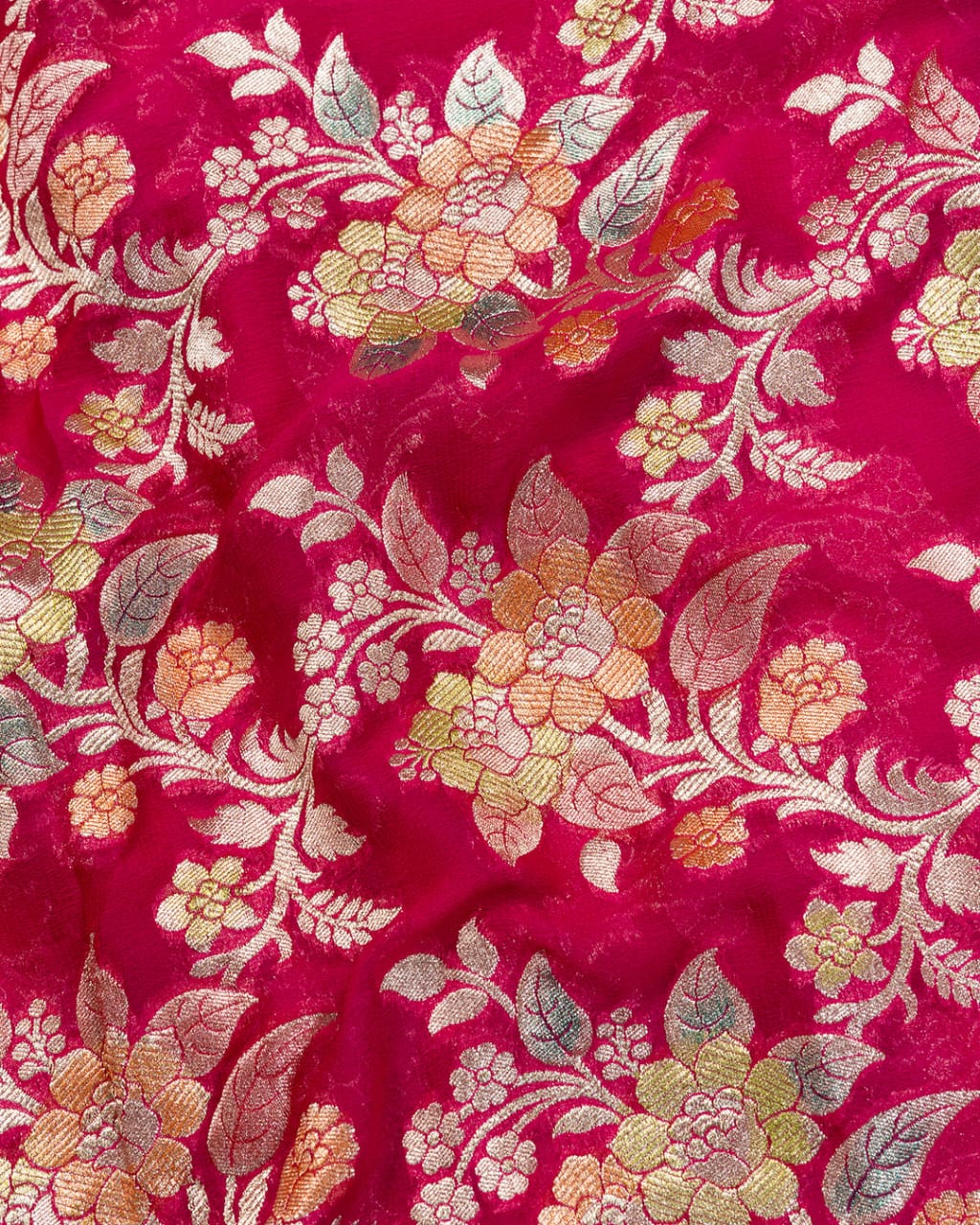 Rani Pink With Handbrush Pure Khaddi Georgette Silk Banarasi Saree