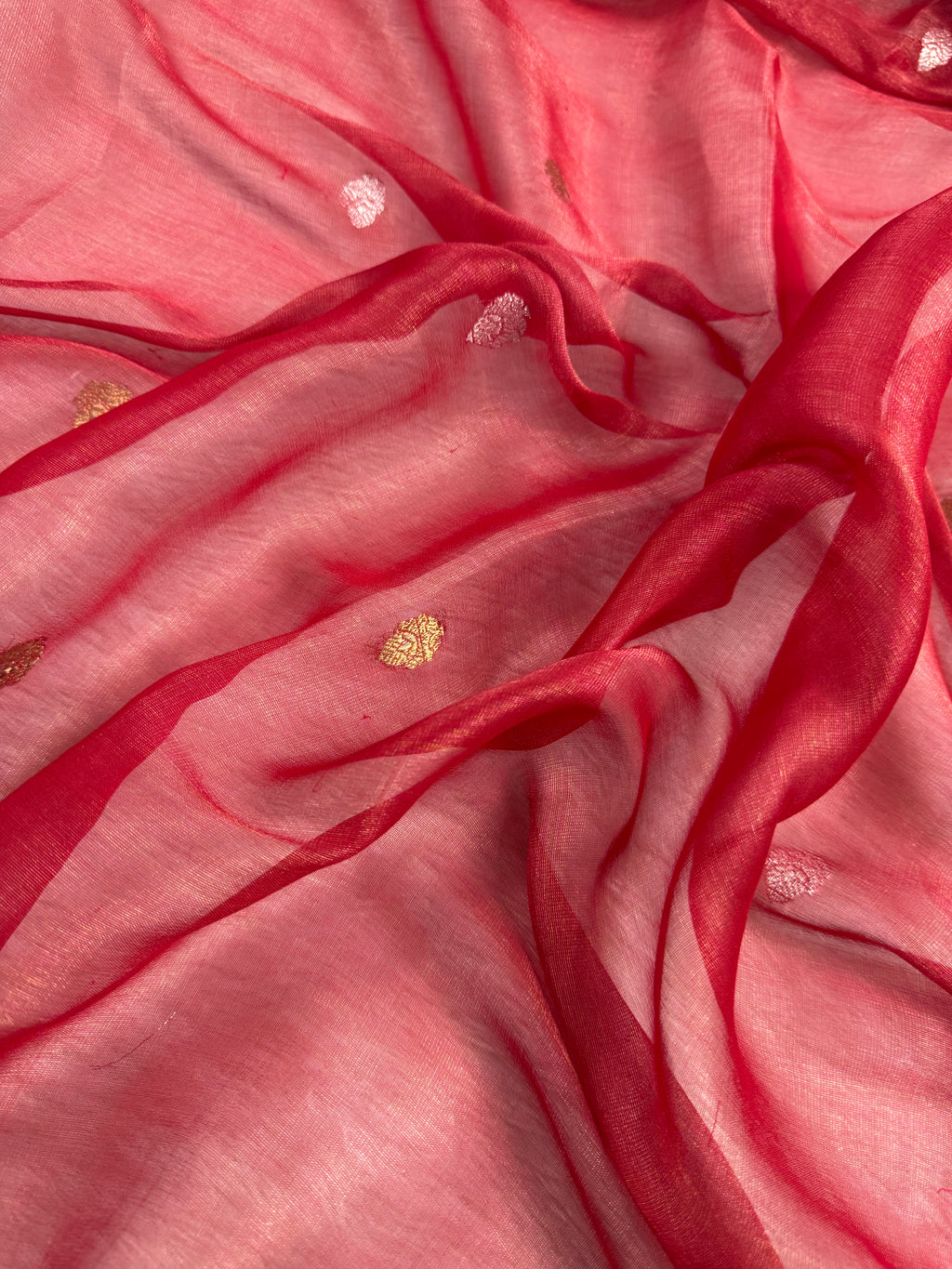 Red Pure Khaddi Tissue Chiffon Sona & Roopa Meenakari Banarasi Saree