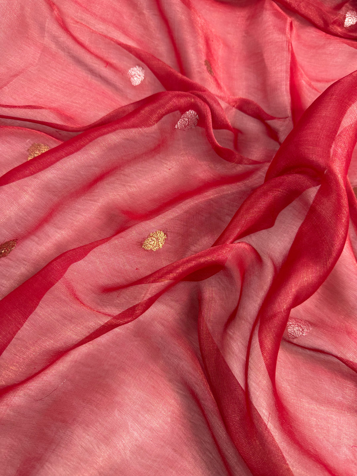 Red Pure Khaddi Tissue Chiffon Sona & Roopa Meenakari Banarasi Saree