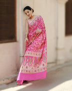 Pink Pure Chiffon Silk Banarasi Saree