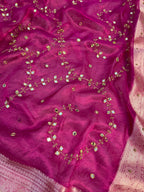 Pure Banarasi Tissue Saree with Hand Work on all over Body with Intricate Border and Pallu Design Along with Gotta Patti Lace Work