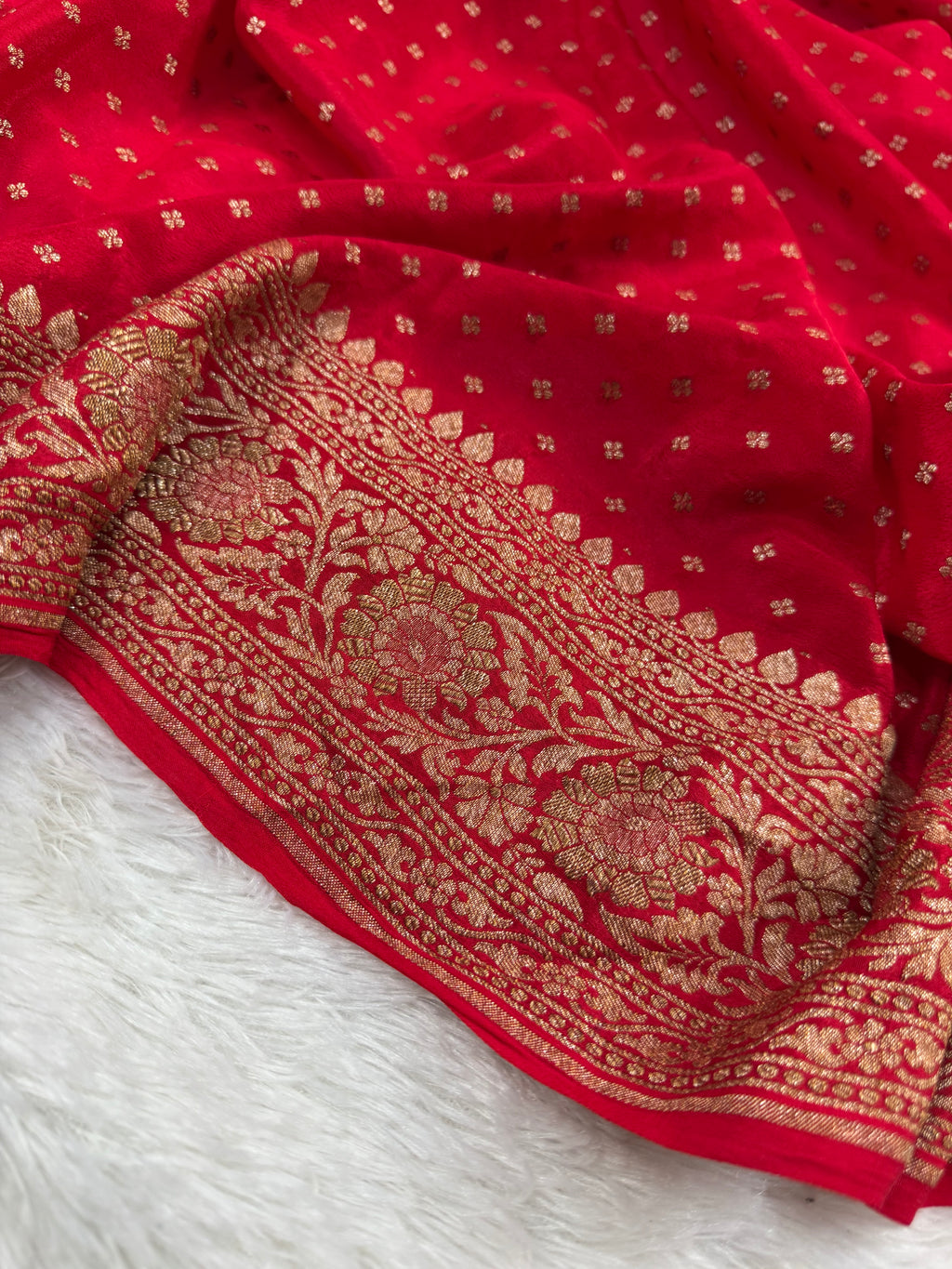 Red Pure Khaddi Crep Silk Banarasi Saree