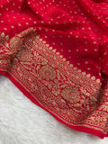 Red Pure Khaddi Crep Silk Banarasi Saree