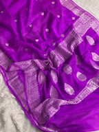 Bright Magenta Pure Khaddi Chiffon Silk Banarasi Saree