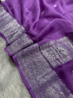 Lavender Pure Khaddi Chiffon Silk Banarasi Saree