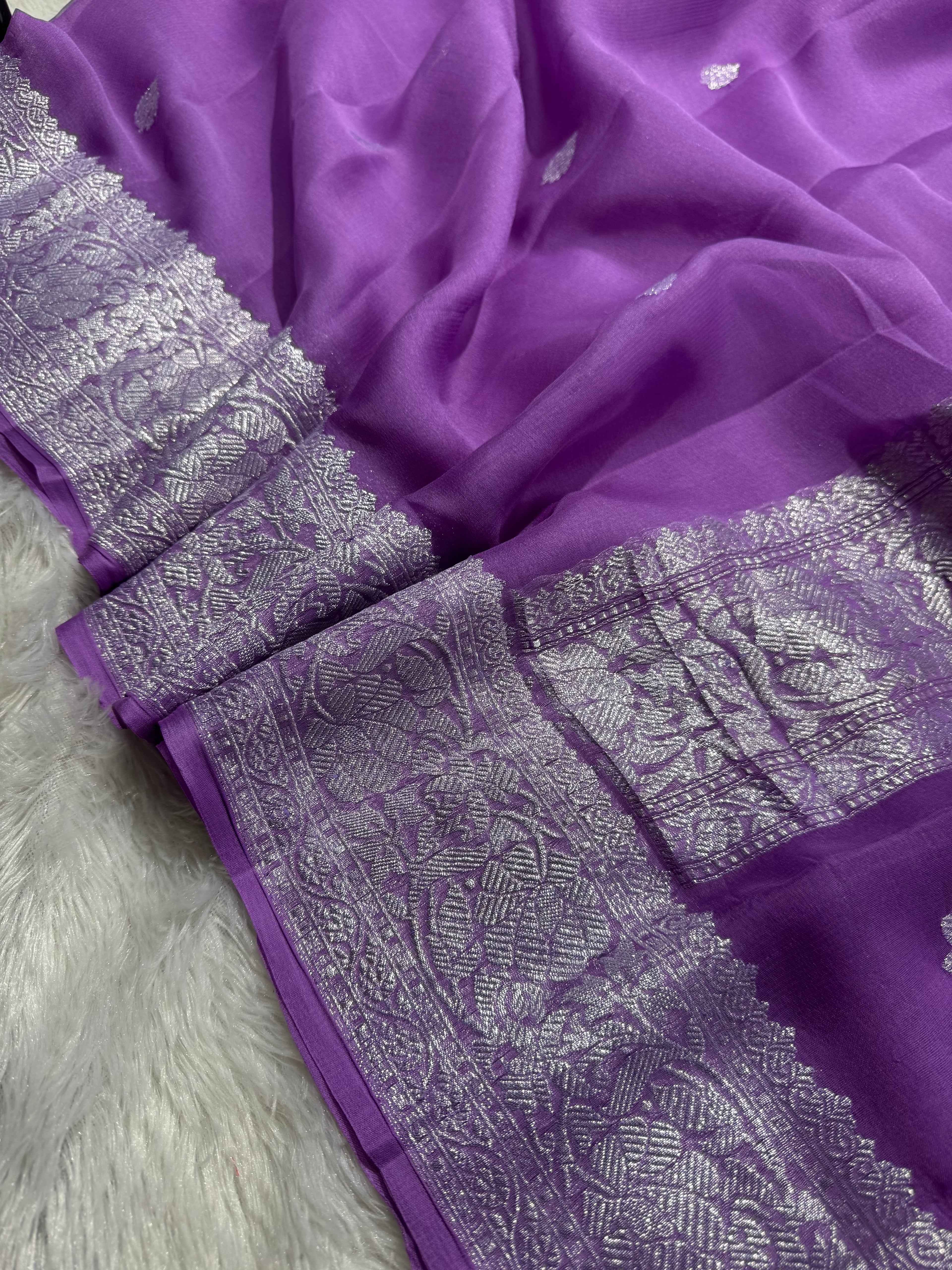 Lavender Pure Khaddi Chiffon Silk Banarasi Saree