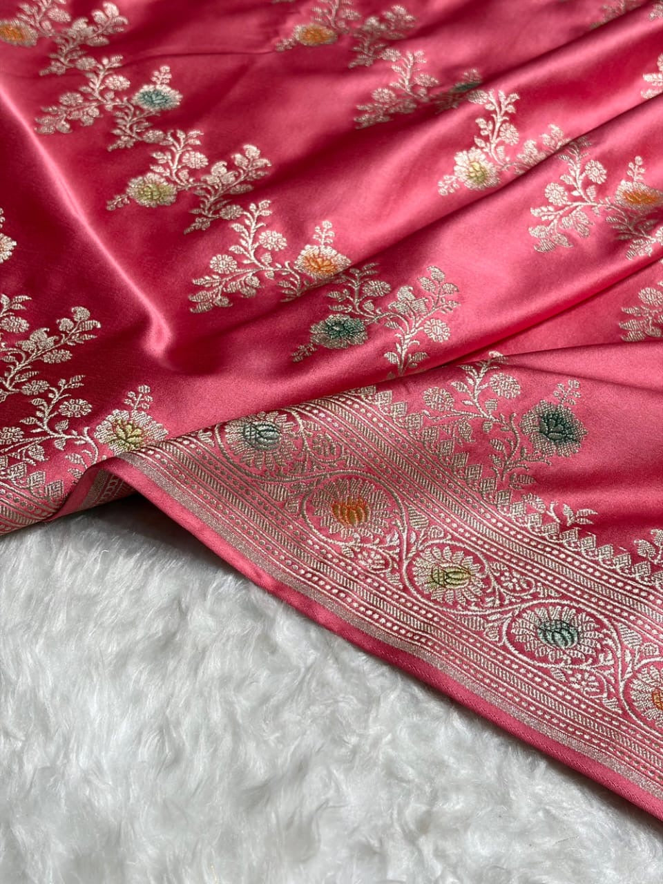 Baby Pink Meenakri Mashru Katan Silk Banarasi Saree