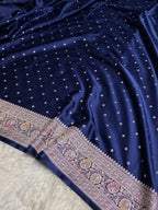Navy Blue Meenakari Mashru Katan Silk Banarasi Saree