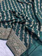 Green & Royal Blue Pure Khaddi Crep Silk Banarasi Saree