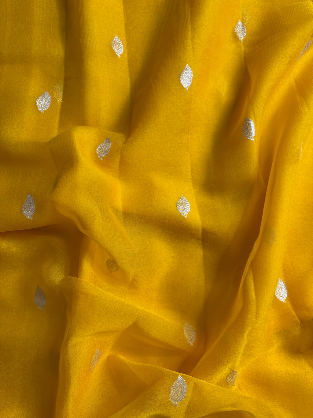 Mustard Yellow Pure Khaddi Chiffon Silk Banarasi Saree