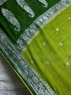 Green & Dark Green Pure Khaddi Chiffon Silk Banarasi Saree
