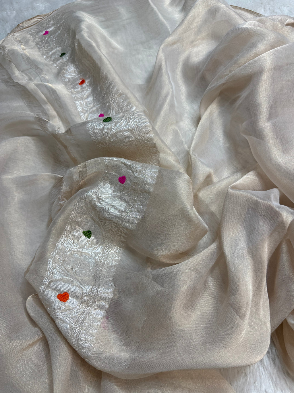 Natural Pure Khaddi Tissue Chiffon Sona & Roopa Meenakari Banarasi Saree