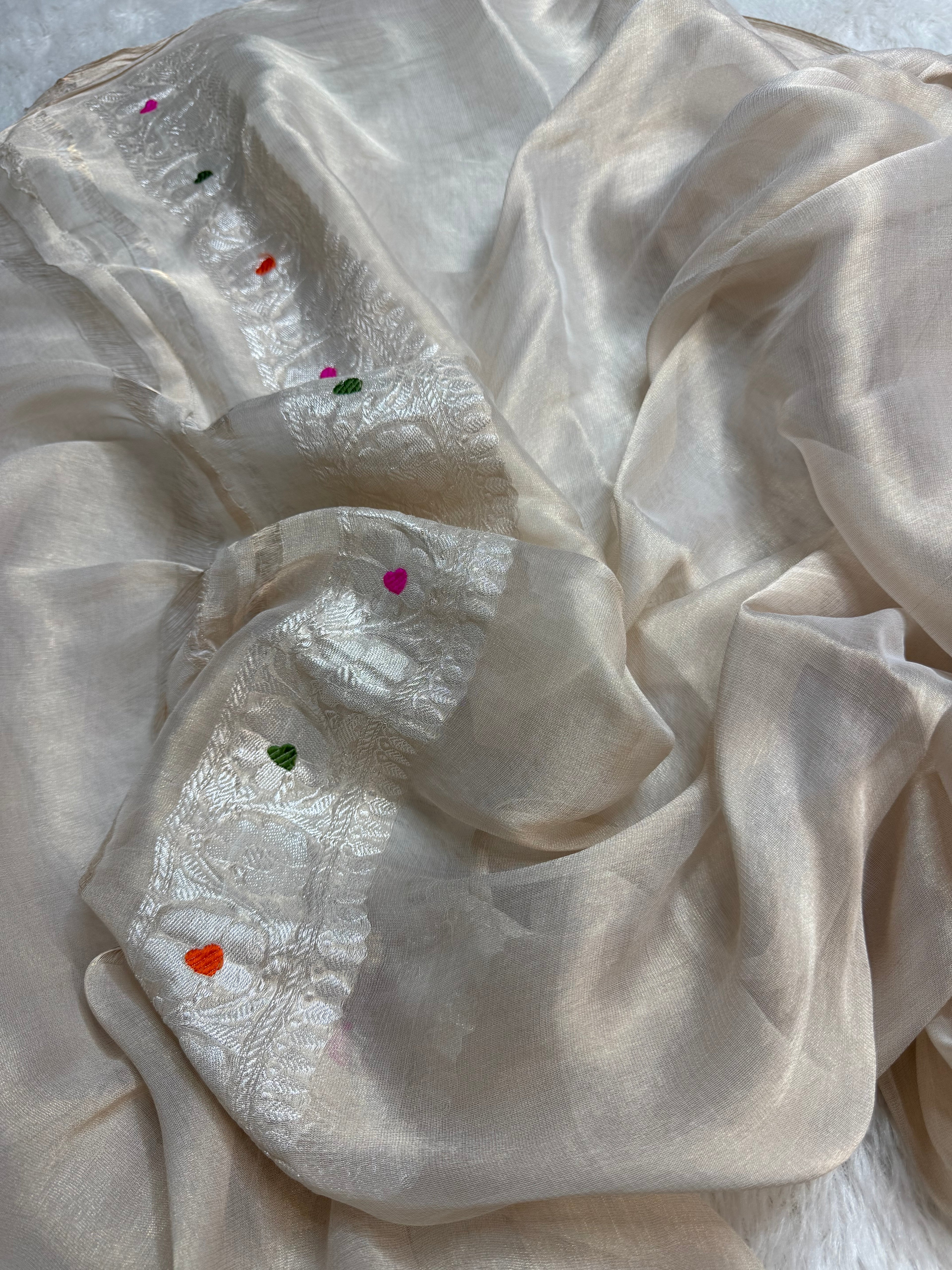 Natural Pure Khaddi Tissue Chiffon Sona & Roopa Meenakari Banarasi Saree