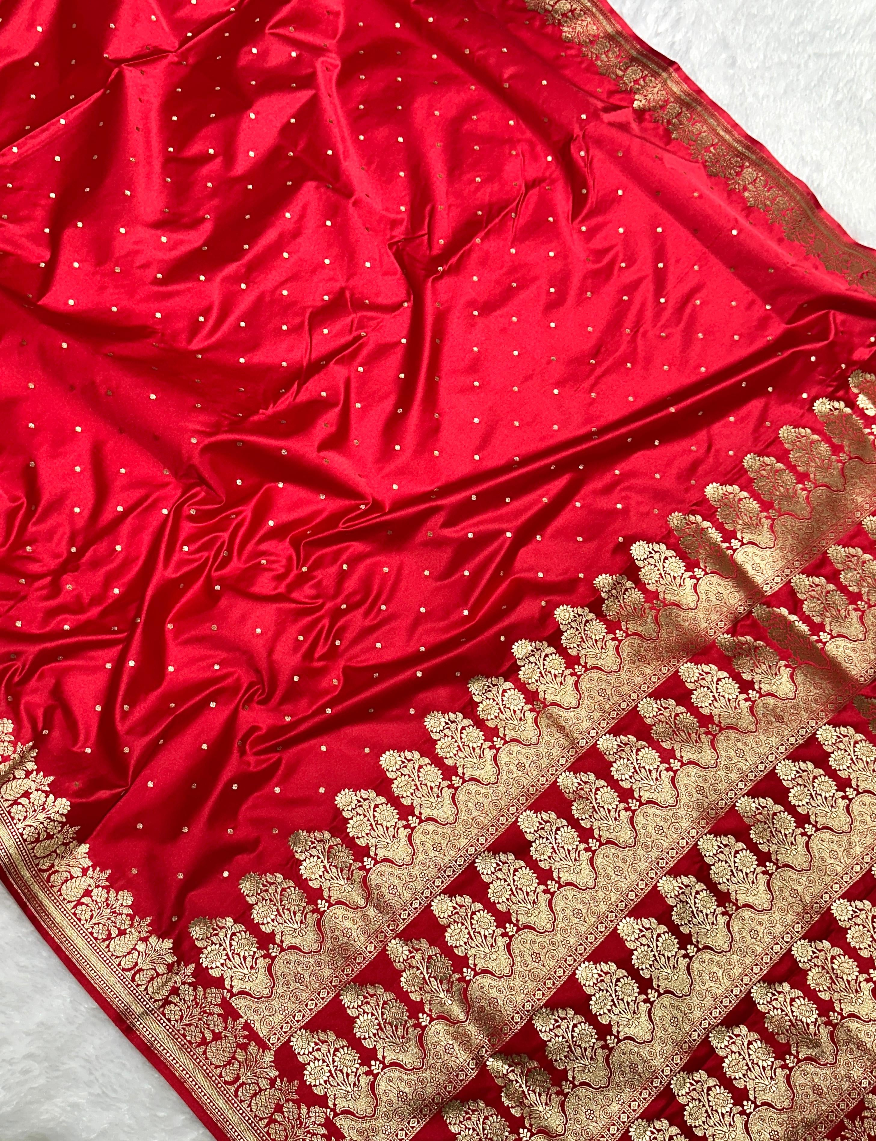 Blood Red Mashru Katan Silk Banarasi Saree