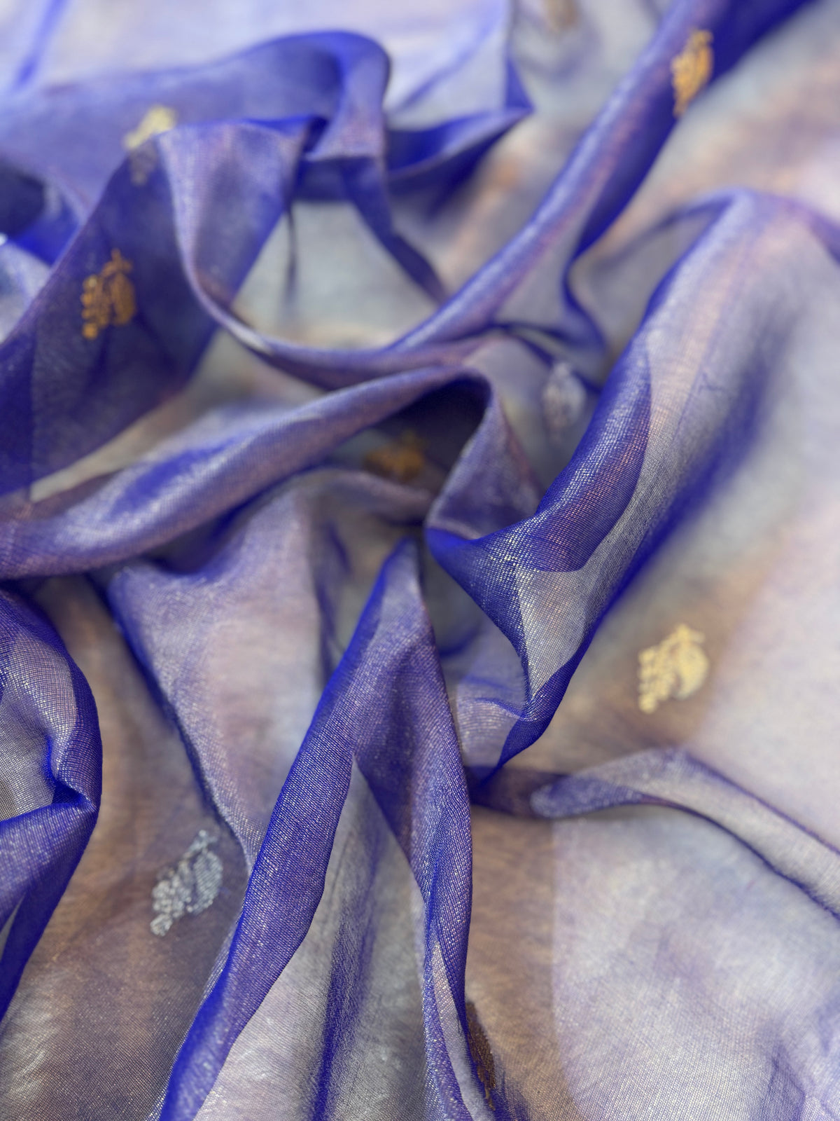 Royal Blue Pure Khaddi Tissue Chiffon Sona & Roopa Meenakari Banarasi Saree