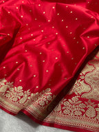 Blood Red Mashru Katan Silk Banarasi Saree