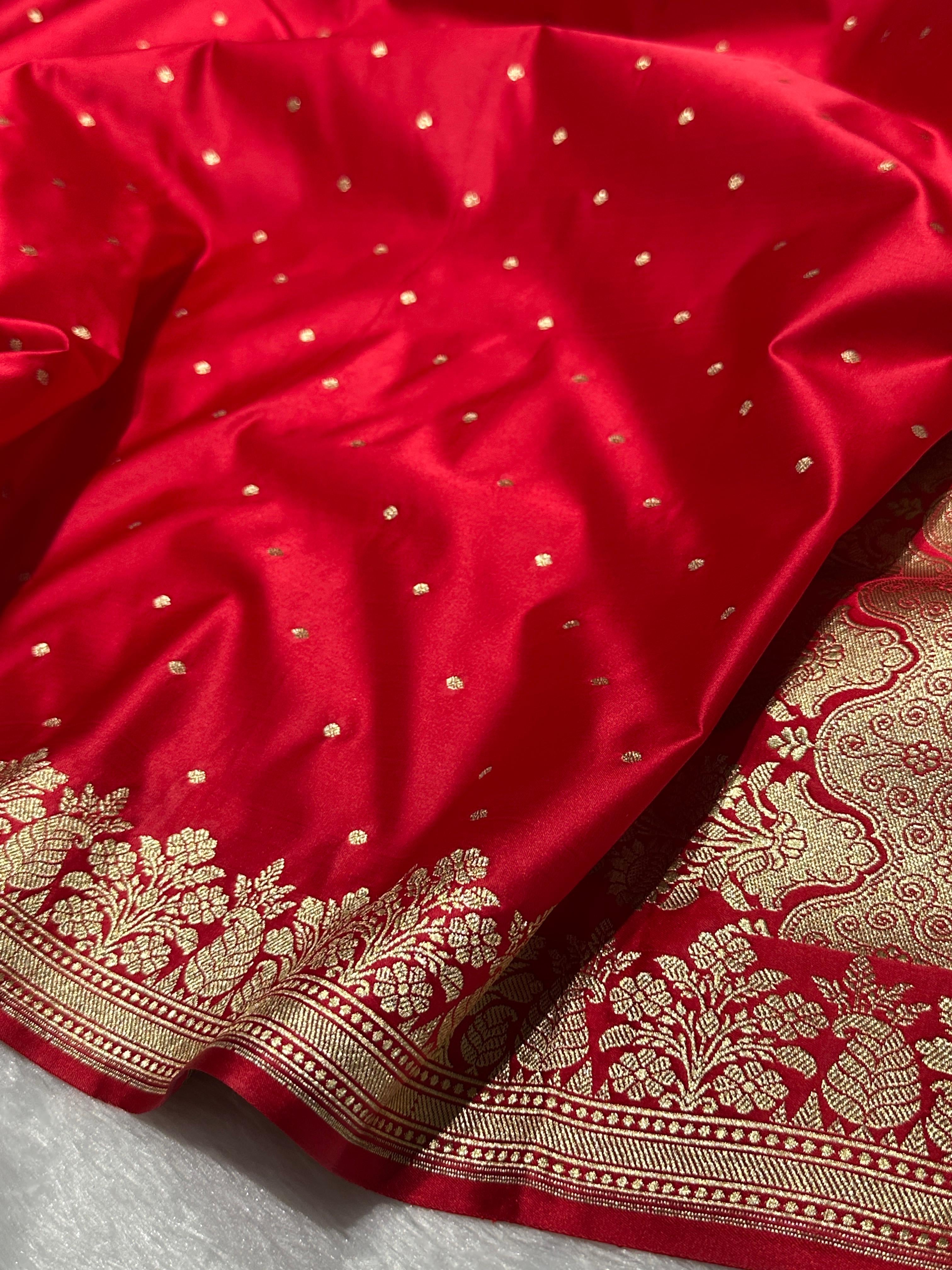 Blood Red Mashru Katan Silk Banarasi Saree