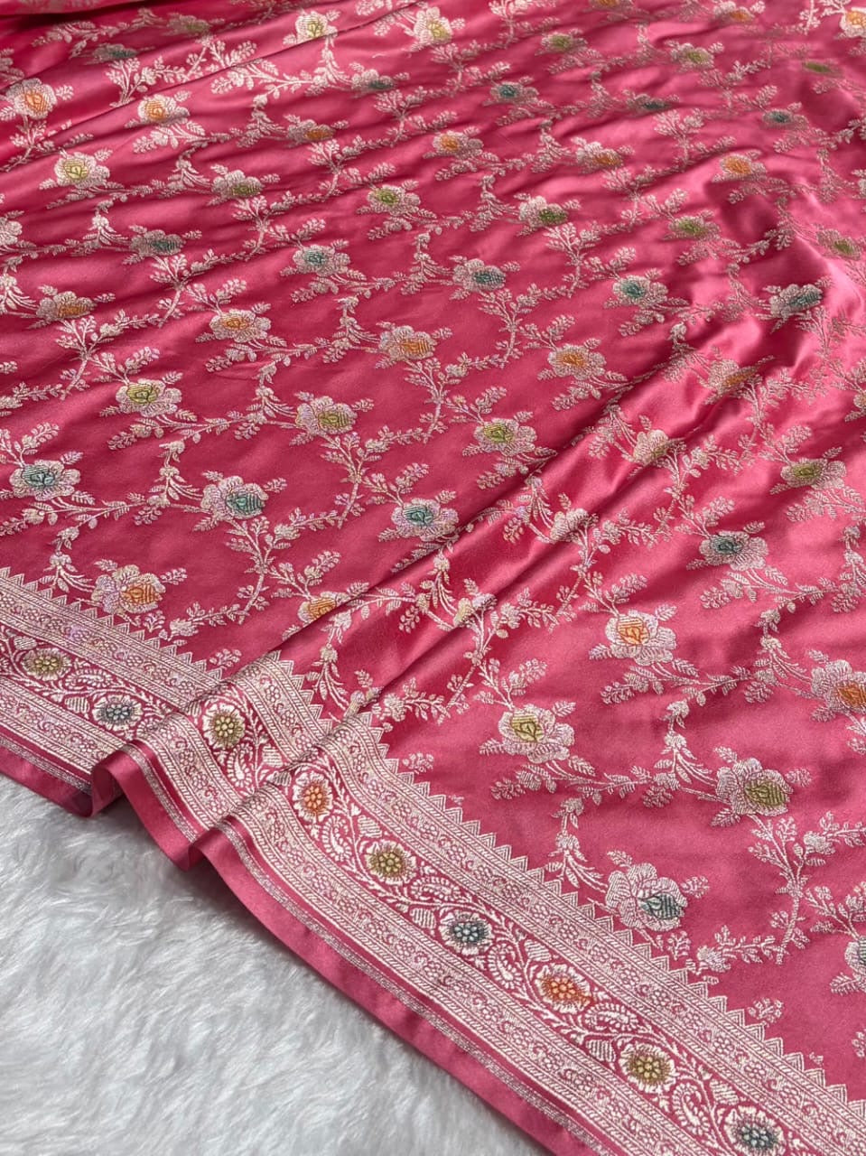 Pink Meenakari Mashru Katan Silk Banarasi Saree