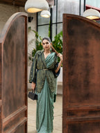 Green Stripe Pure Munga Tissue Silk Banarasi Saree