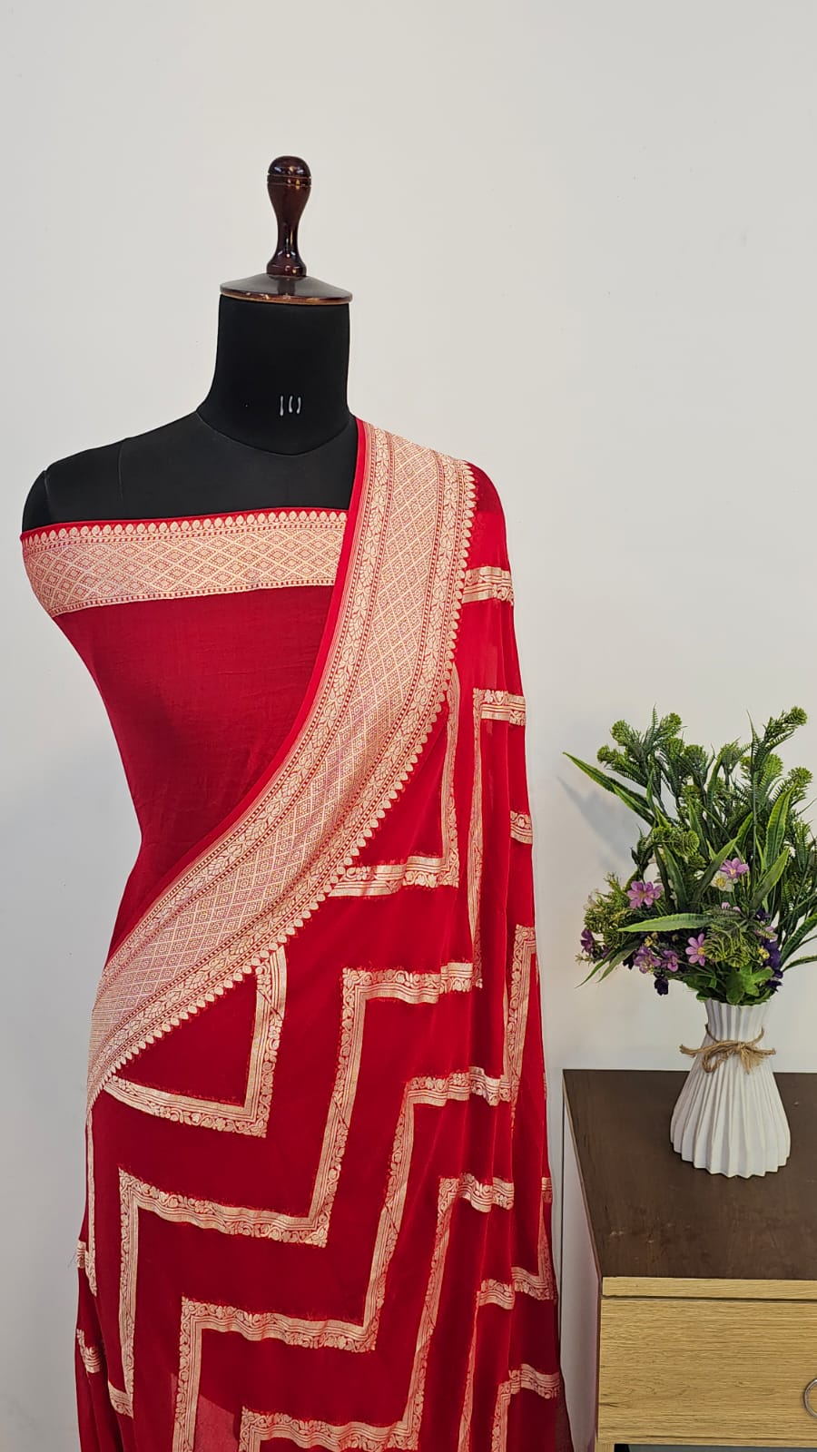 Red Pure Khaddi Georgette Silk Banarasi Saree