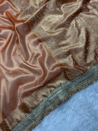 Peach Pearl Work Beautiful lace Border Tissue Silk Banarasi Saree