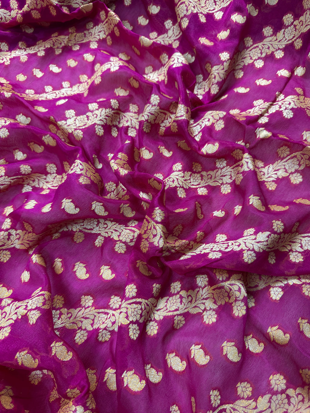 Rani Pure Chiffon Silk Banarasi Stripe Saree