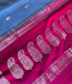 Sky blue & Rani Pink Pure Khaddi Chiffon Silk Banarasi Saree