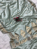 Ice Green Mashru Katan Silk Banarasi Saree