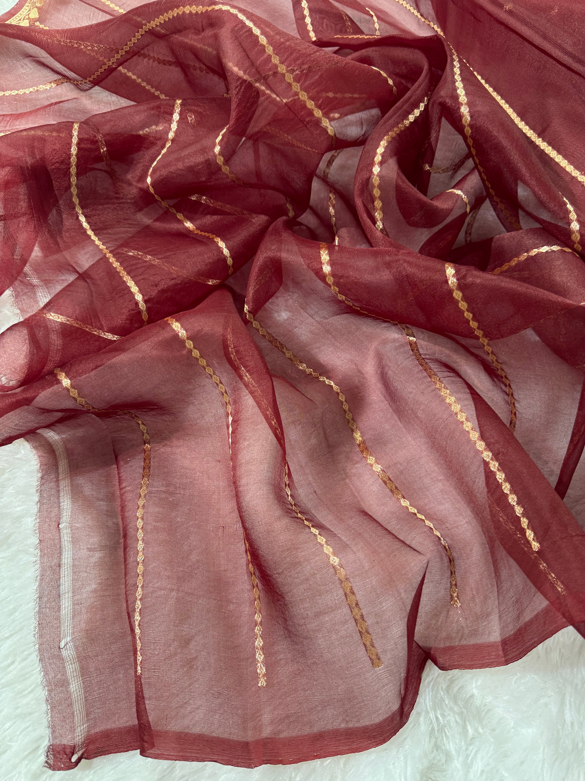 Wine Pure Kora Organza Silk Banarasi Saree